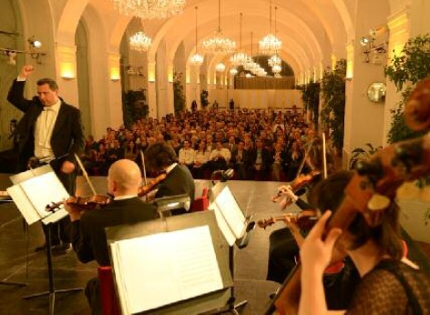 Part of Schoenbrunn Palace Orchestra during a performance of classical music in the Schoenbrunn Orangery